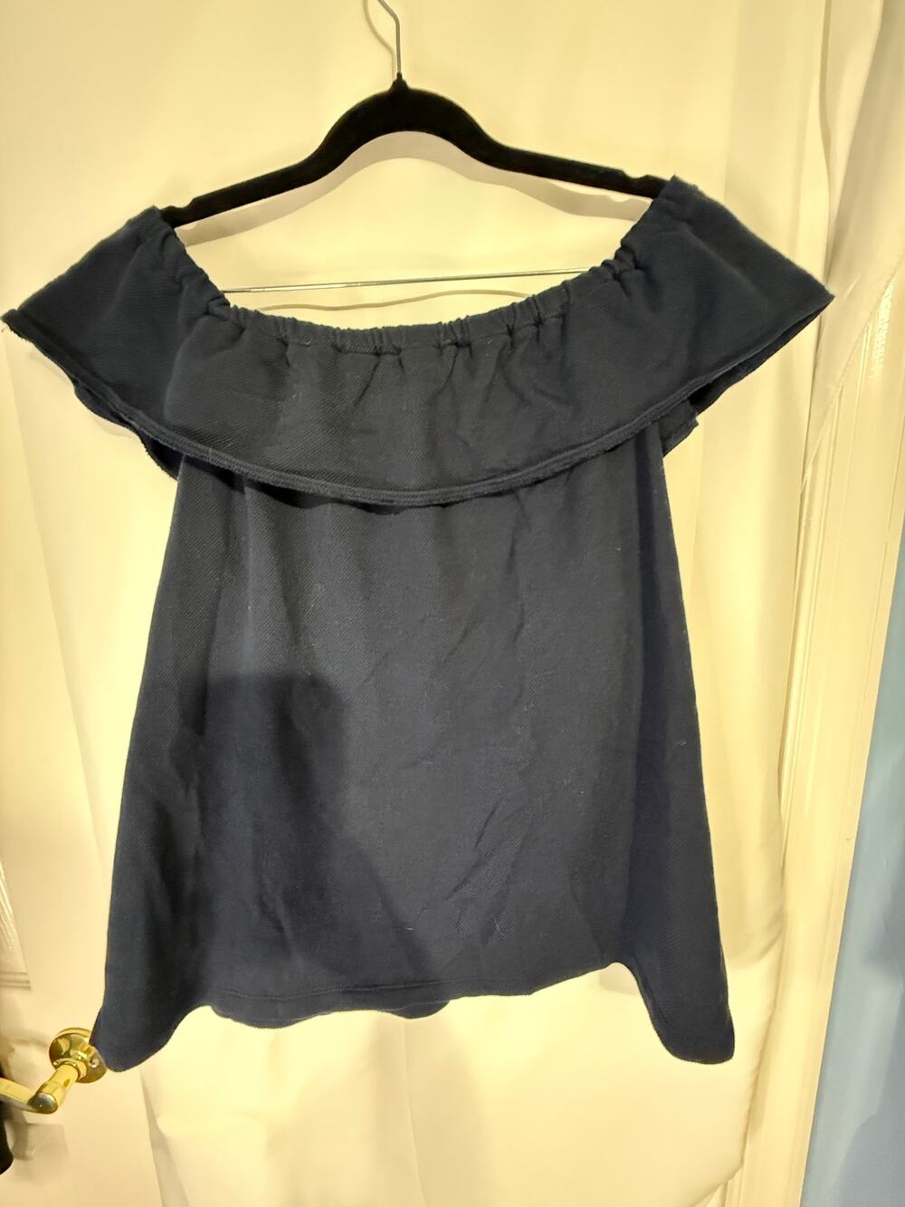 LOFT Outlet XL Navy Blue Off Shoulder Ruffle Top Cotton Blend Boho